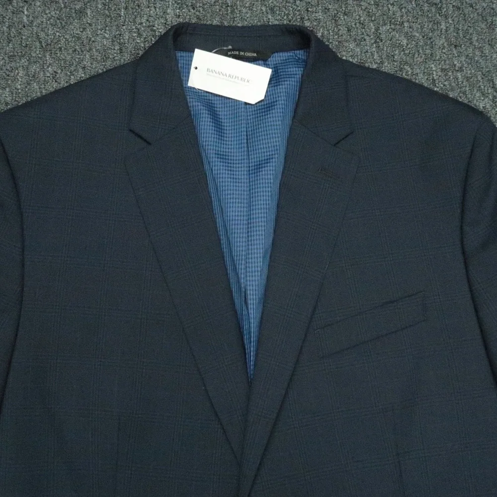 Banana Republic Blazer‎ Men 44L Blue Plaid Tailored Fit Wool Sport Coat Jacket